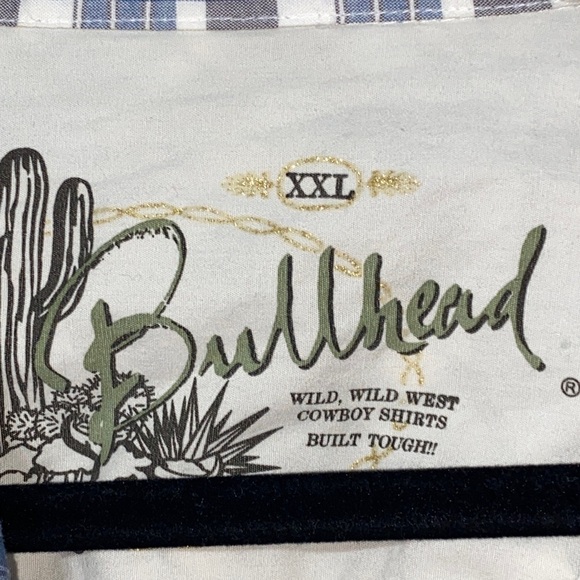 BULLHEAD WESTERN-SHIRT MENS SIZE XXL BLUE PLAID PEARL SNAP BUTTONS 100-% COTTON - Picture 12 of 12